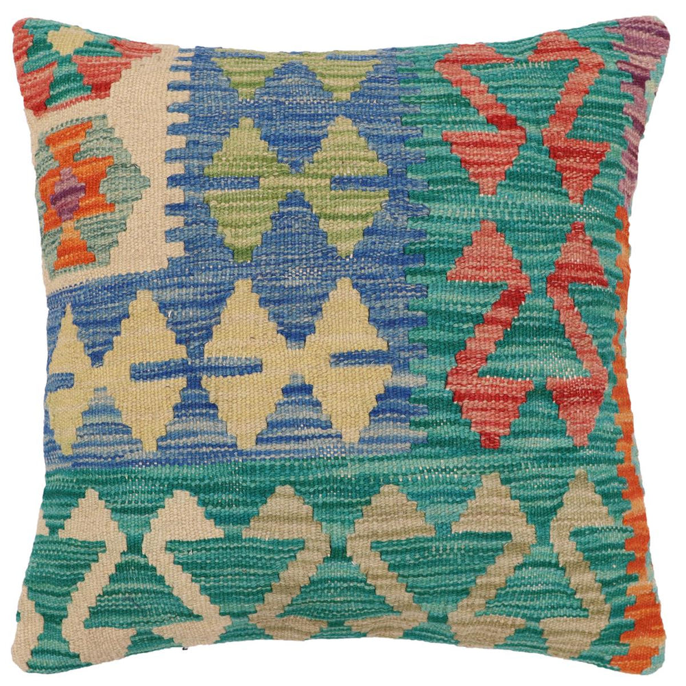 handmade Traditional Pillow Rust Blue Hand-Woven SQUARE 100% WOOL Hand woven turkish pillow2 x 2