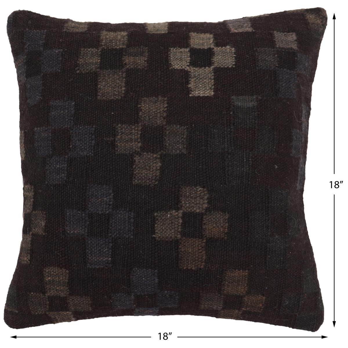 handmade Traditional Pillow Black Blue Hand-Woven SQUARE 100% WOOL Hand woven turkish pillow2 x 2