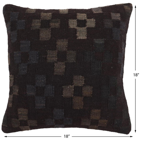 handmade Traditional Pillow Black Blue Hand-Woven SQUARE 100% WOOL Hand woven turkish pillow2 x 2
