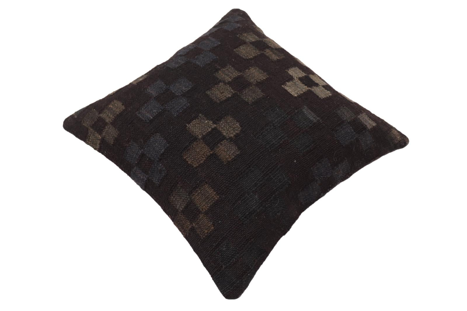 handmade Traditional Pillow Black Blue Hand-Woven SQUARE 100% WOOL Hand woven turkish pillow2 x 2