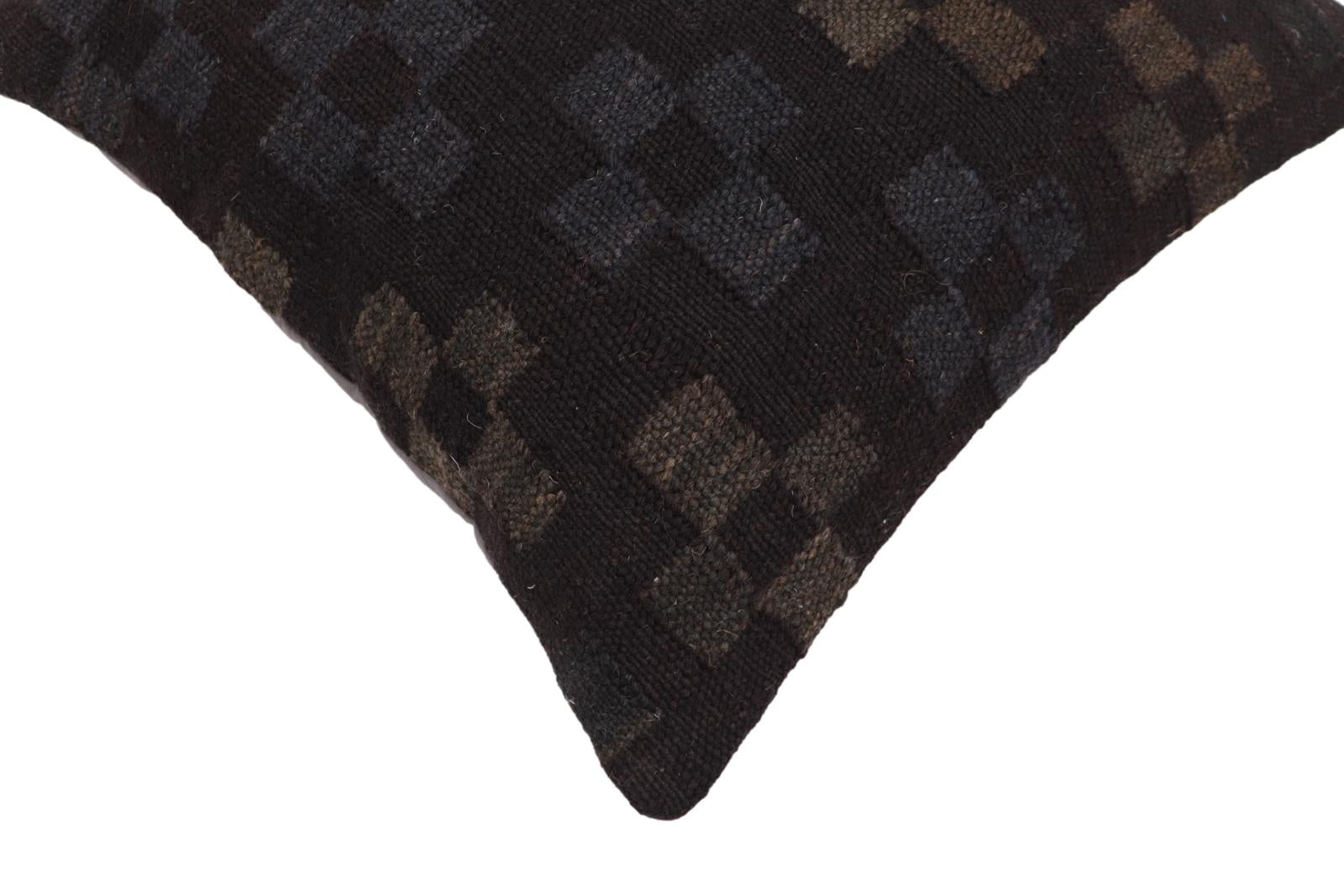 handmade Traditional Pillow Black Blue Hand-Woven SQUARE 100% WOOL Hand woven turkish pillow2 x 2