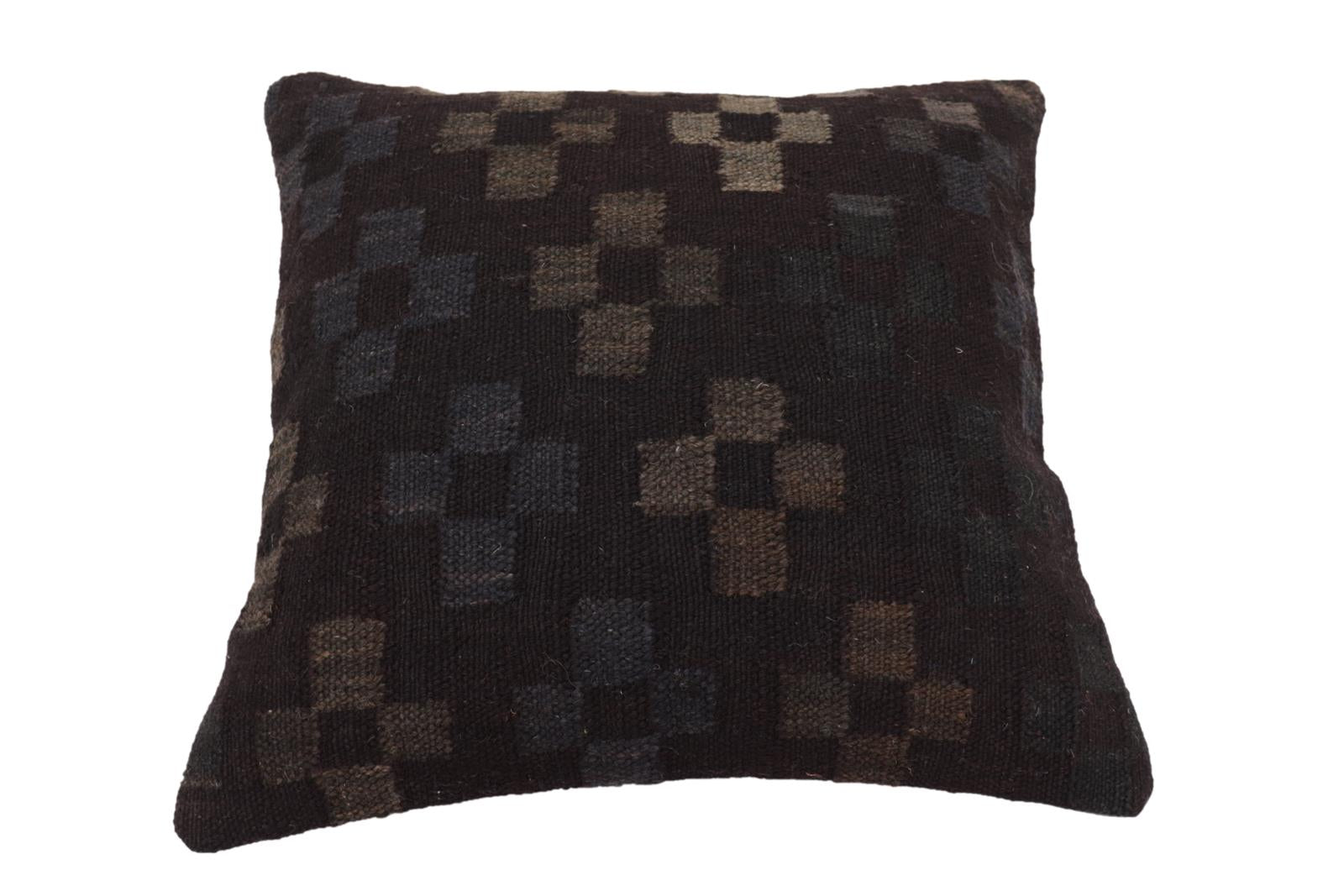 handmade Traditional Pillow Black Blue Hand-Woven SQUARE 100% WOOL Hand woven turkish pillow2 x 2