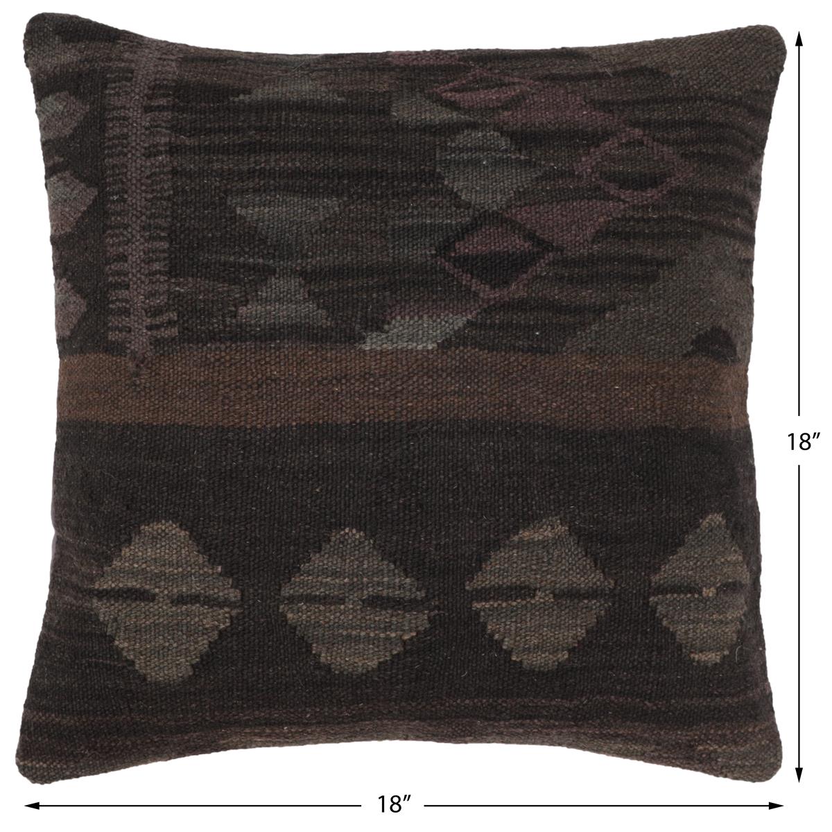 handmade Traditional Pillow Black Gray Hand-Woven SQUARE 100% WOOL Hand woven turkish pillow2 x 2