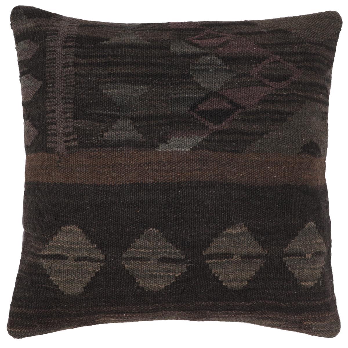 handmade Traditional Pillow Black Gray Hand-Woven SQUARE 100% WOOL Hand woven turkish pillow2 x 2