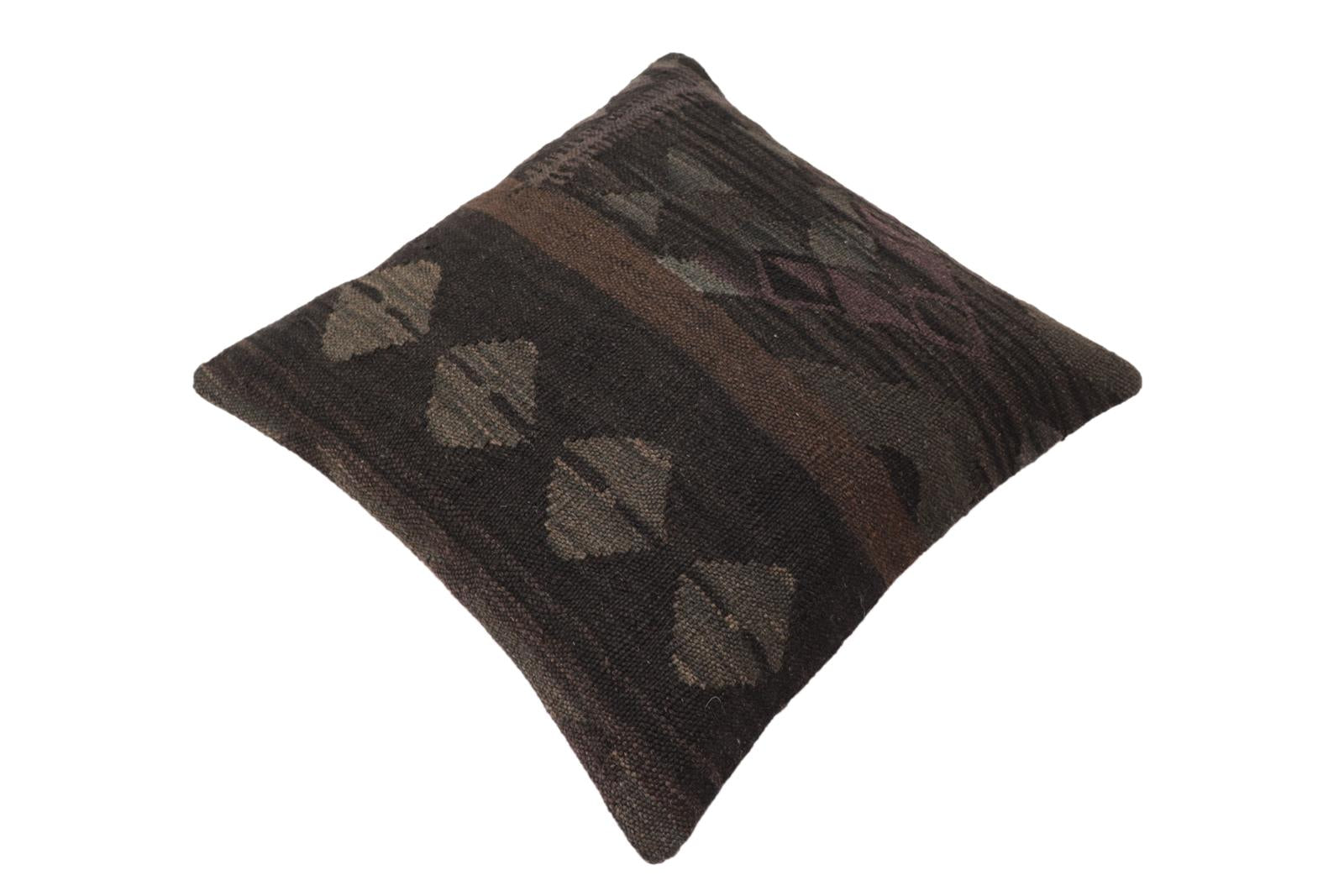 handmade Traditional Pillow Black Gray Hand-Woven SQUARE 100% WOOL Hand woven turkish pillow2 x 2