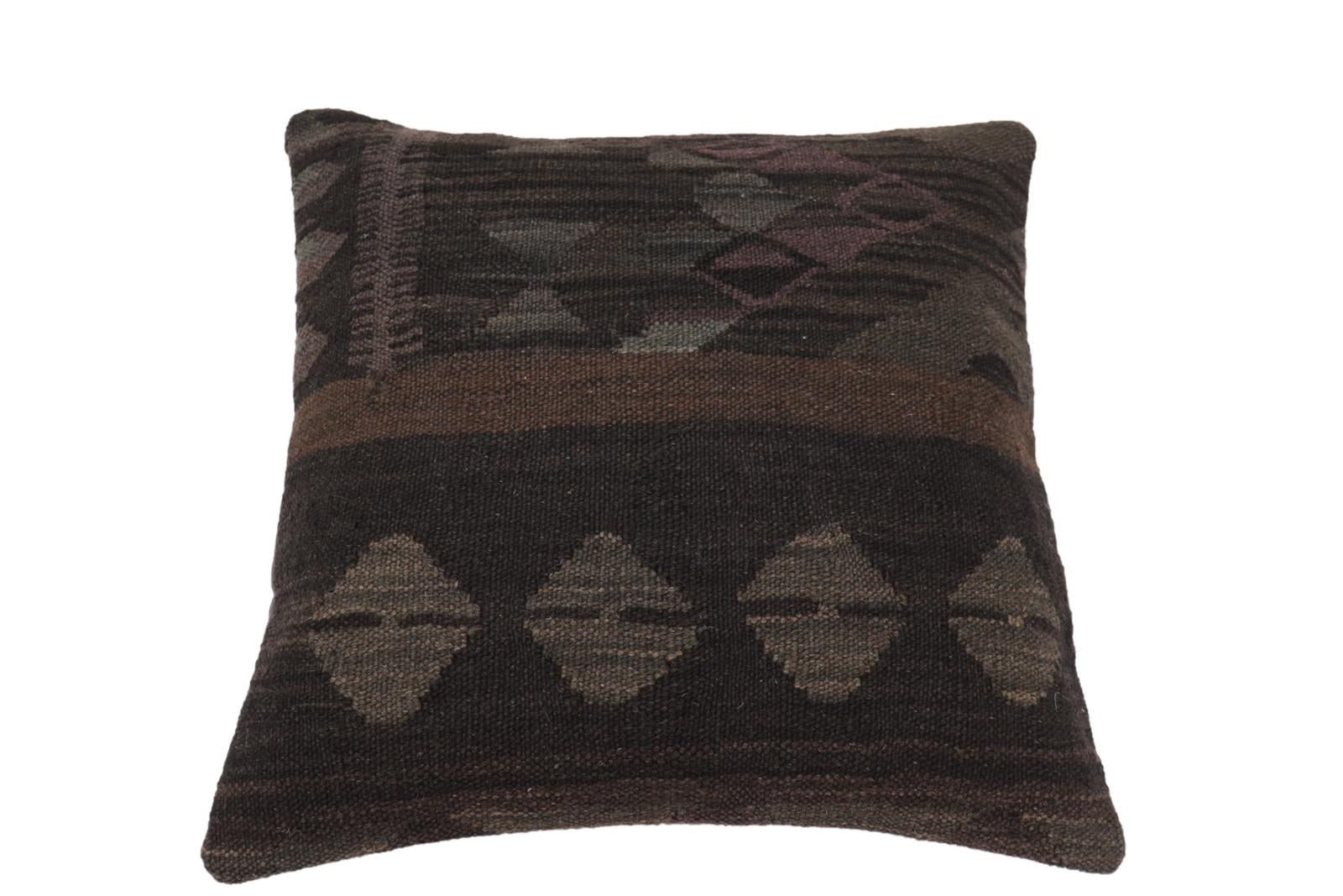 handmade Traditional Pillow Black Gray Hand-Woven SQUARE 100% WOOL Hand woven turkish pillow2 x 2