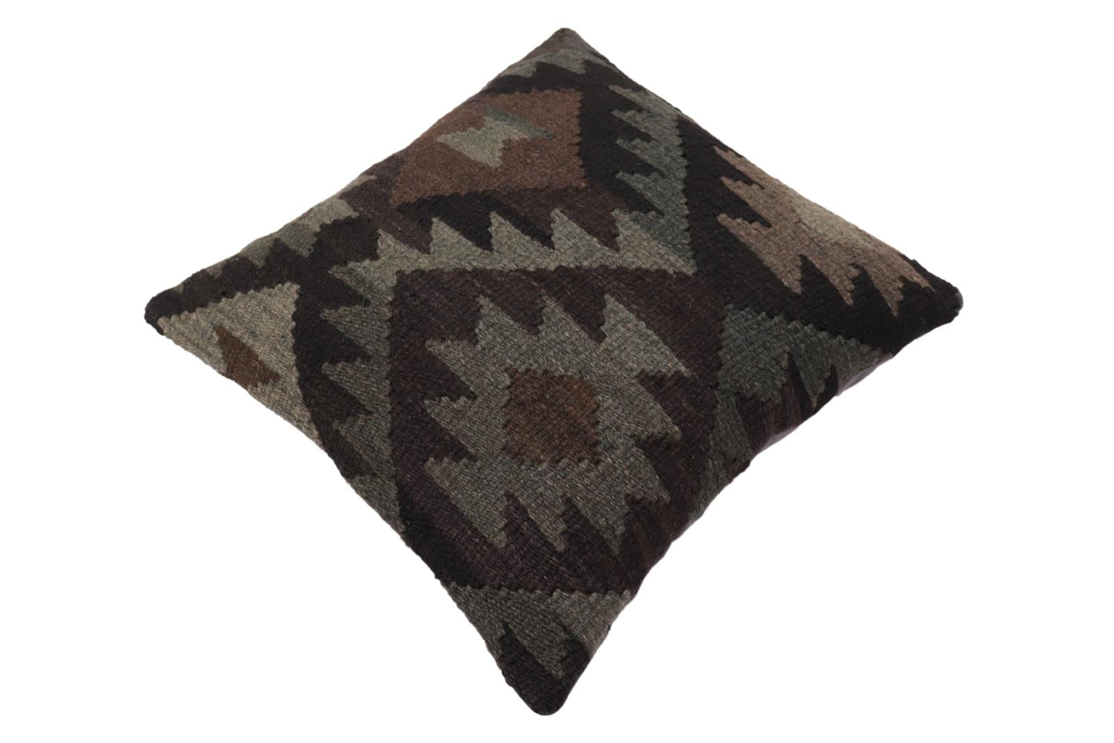 handmade Traditional Pillow Black Green Hand-Woven SQUARE 100% WOOL Hand woven turkish pillow2 x 2