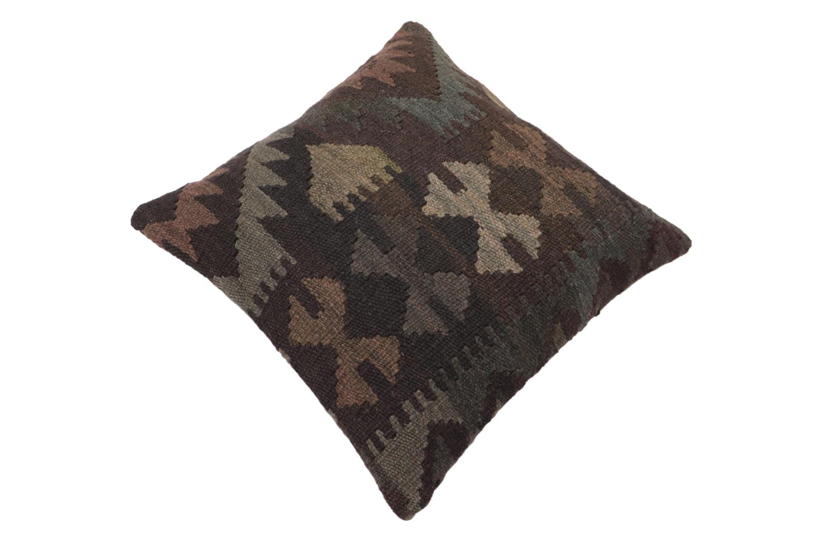 handmade Traditional Pillow Black Gray Hand-Woven SQUARE 100% WOOL Hand woven turkish pillow2 x 2