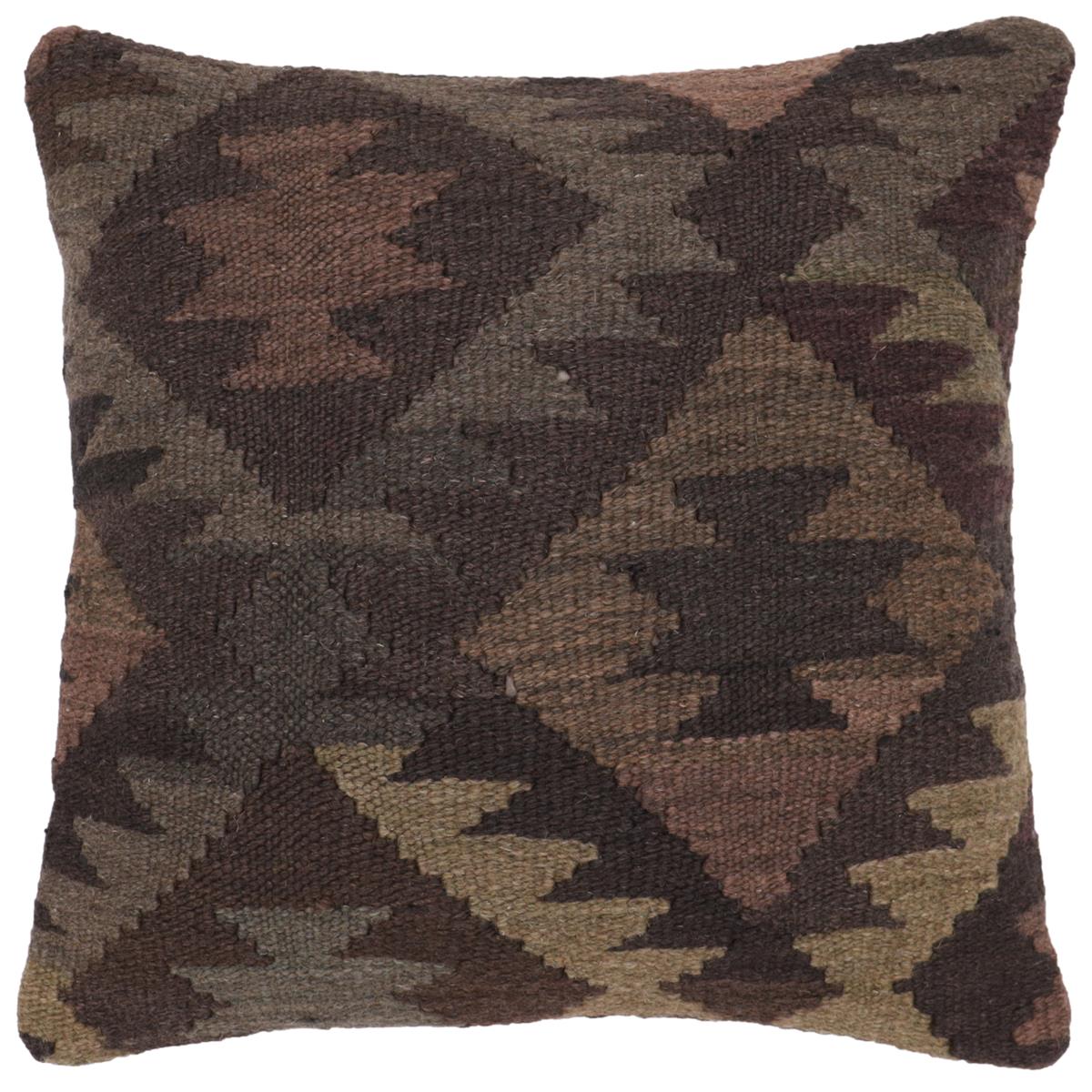 handmade Traditional Pillow Gray Brown Hand-Woven SQUARE 100% WOOL Hand woven turkish pillow2 x 2