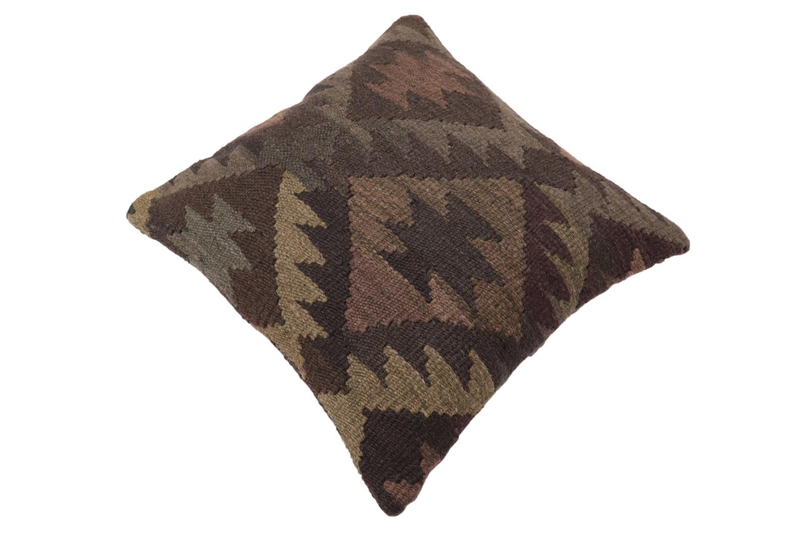handmade Traditional Pillow Gray Brown Hand-Woven SQUARE 100% WOOL Hand woven turkish pillow2 x 2