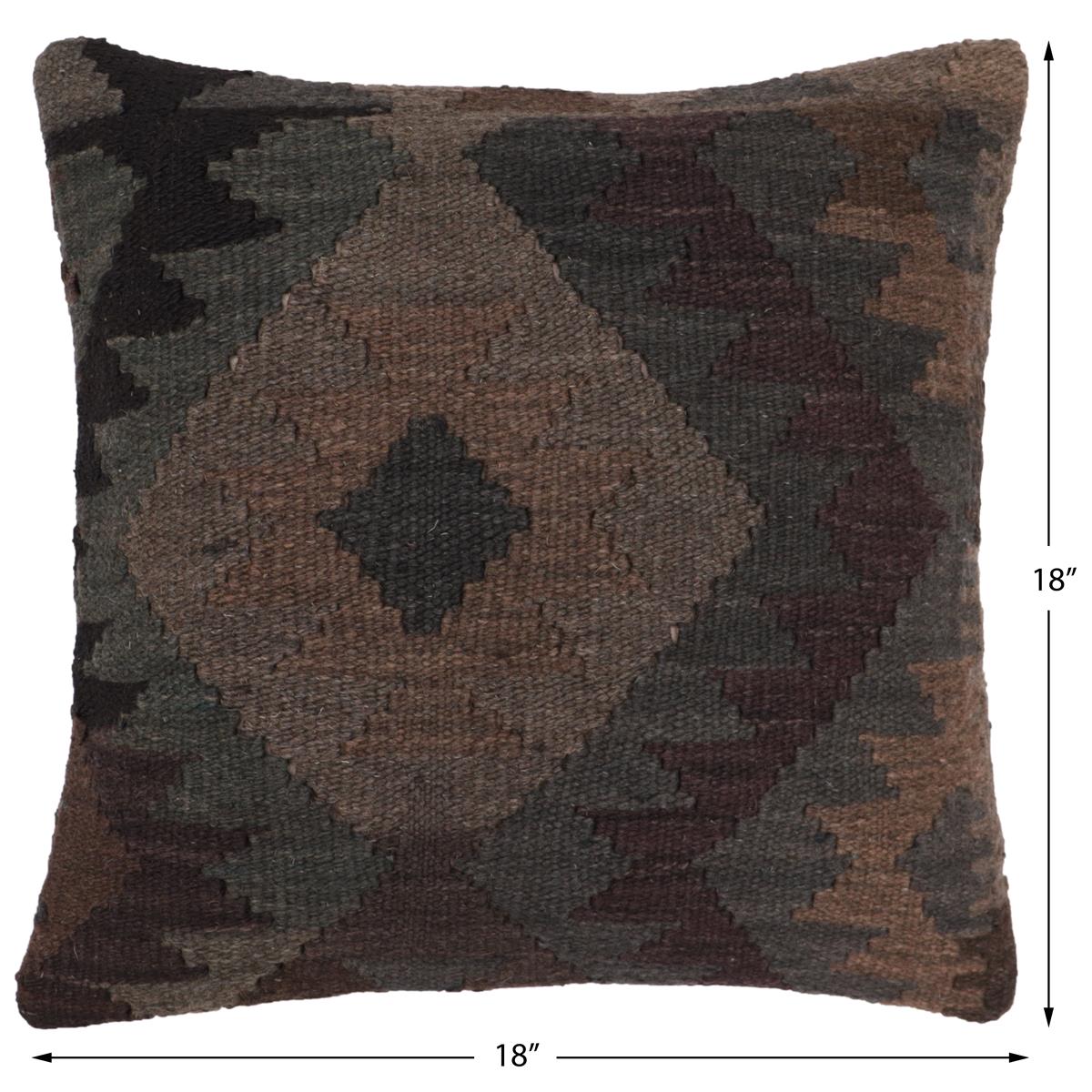 handmade Traditional Pillow Gray Black Hand-Woven SQUARE 100% WOOL Hand woven turkish pillow2 x 2
