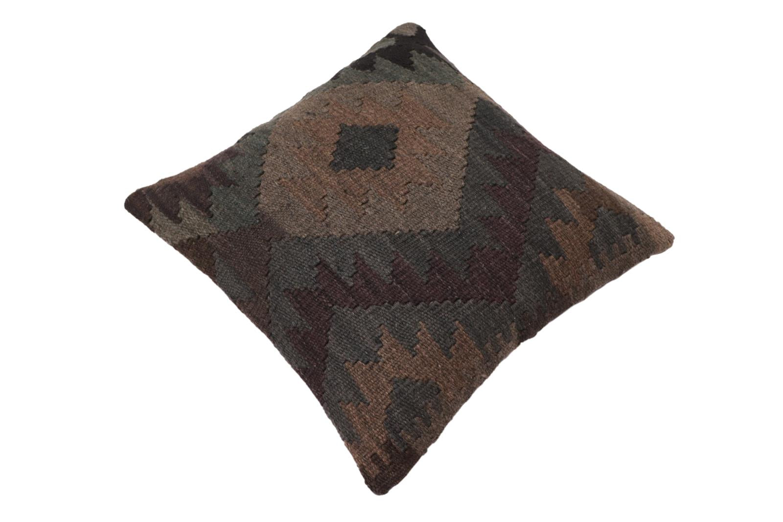 handmade Traditional Pillow Gray Black Hand-Woven SQUARE 100% WOOL Hand woven turkish pillow2 x 2