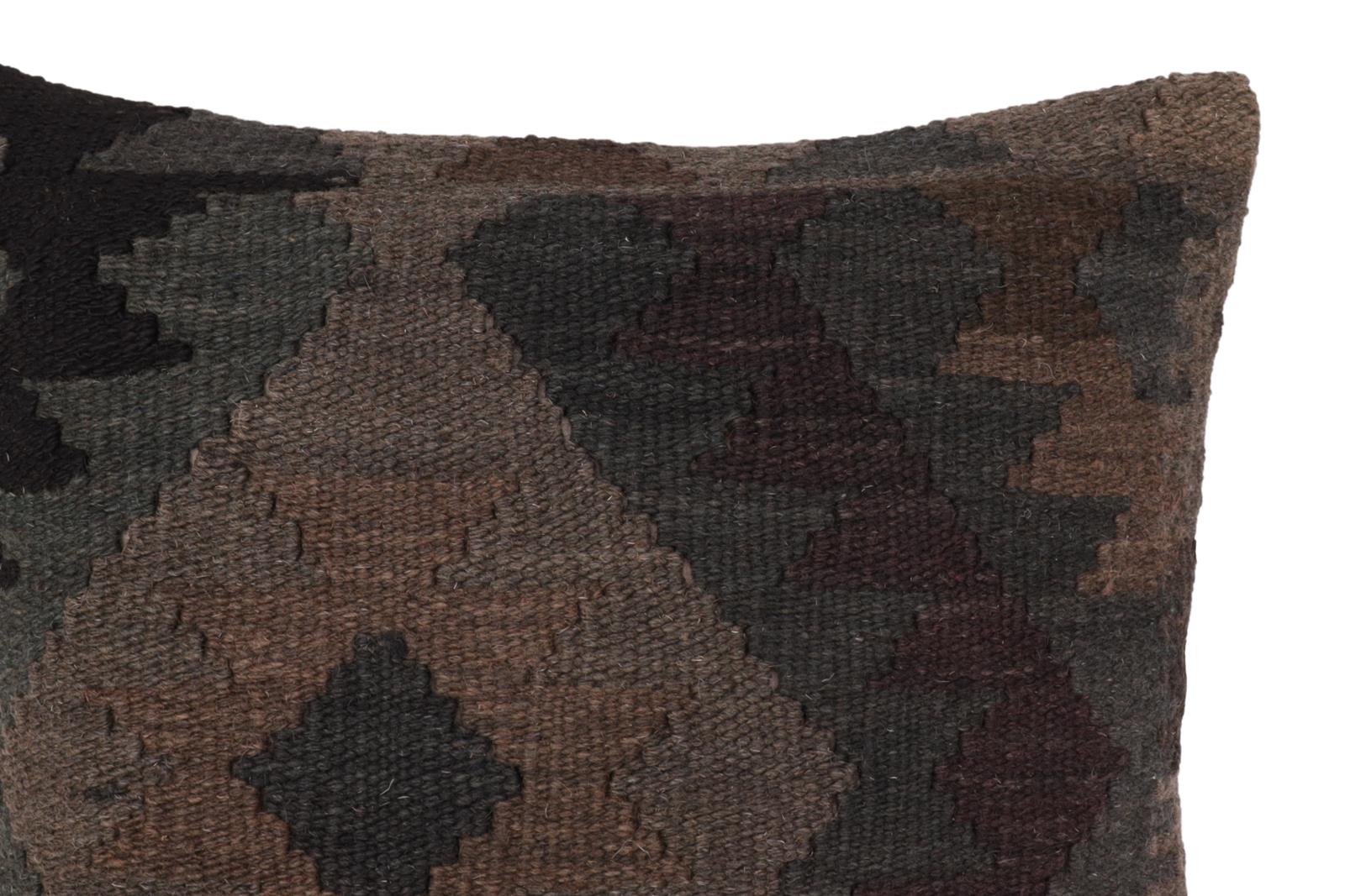 handmade Traditional Pillow Gray Black Hand-Woven SQUARE 100% WOOL Hand woven turkish pillow2 x 2