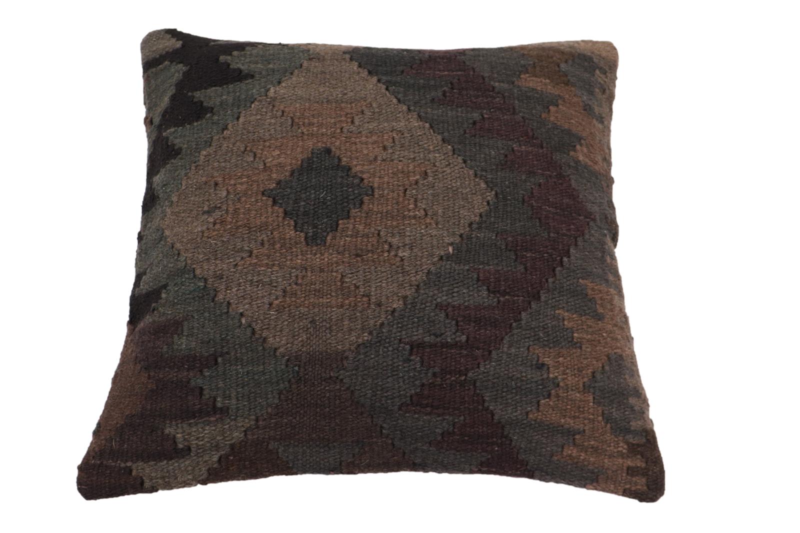 handmade Traditional Pillow Gray Black Hand-Woven SQUARE 100% WOOL Hand woven turkish pillow2 x 2