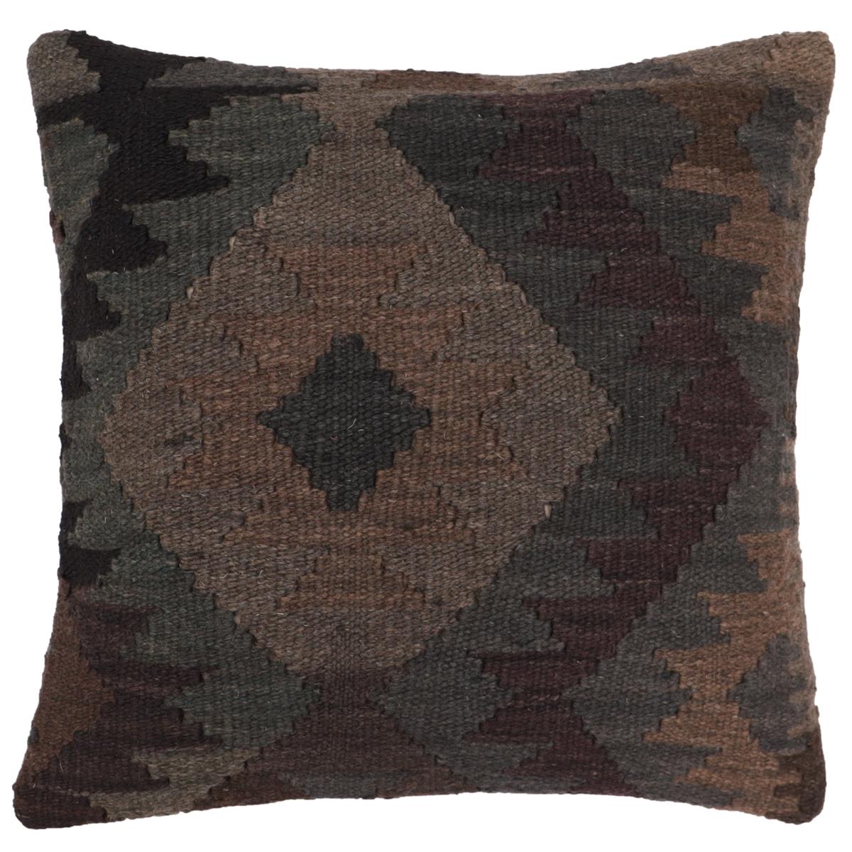 handmade Traditional Pillow Gray Black Hand-Woven SQUARE 100% WOOL Hand woven turkish pillow2 x 2