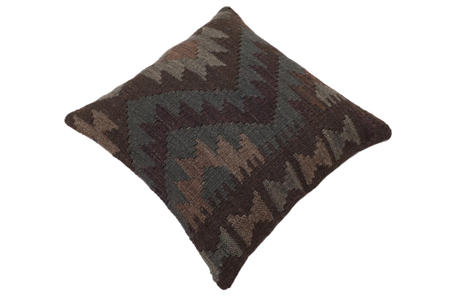 handmade Traditional Pillow Brown Purple Hand-Woven SQUARE 100% WOOL Hand woven turkish pillow2 x 2