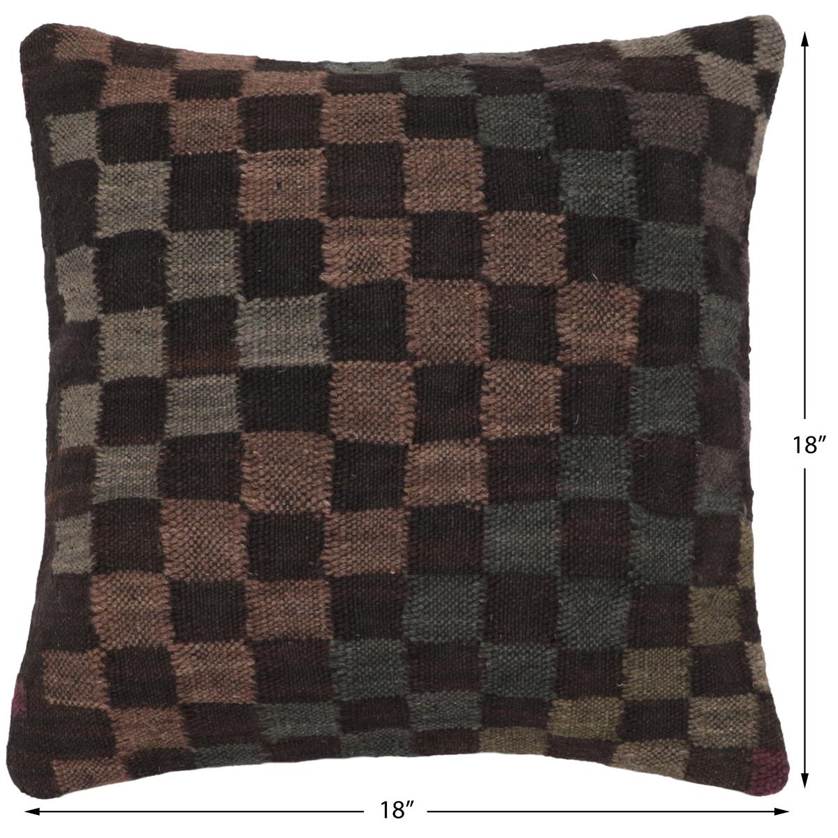 handmade Traditional Pillow Black Gray Hand-Woven SQUARE 100% WOOL Hand woven turkish pillow2 x 2