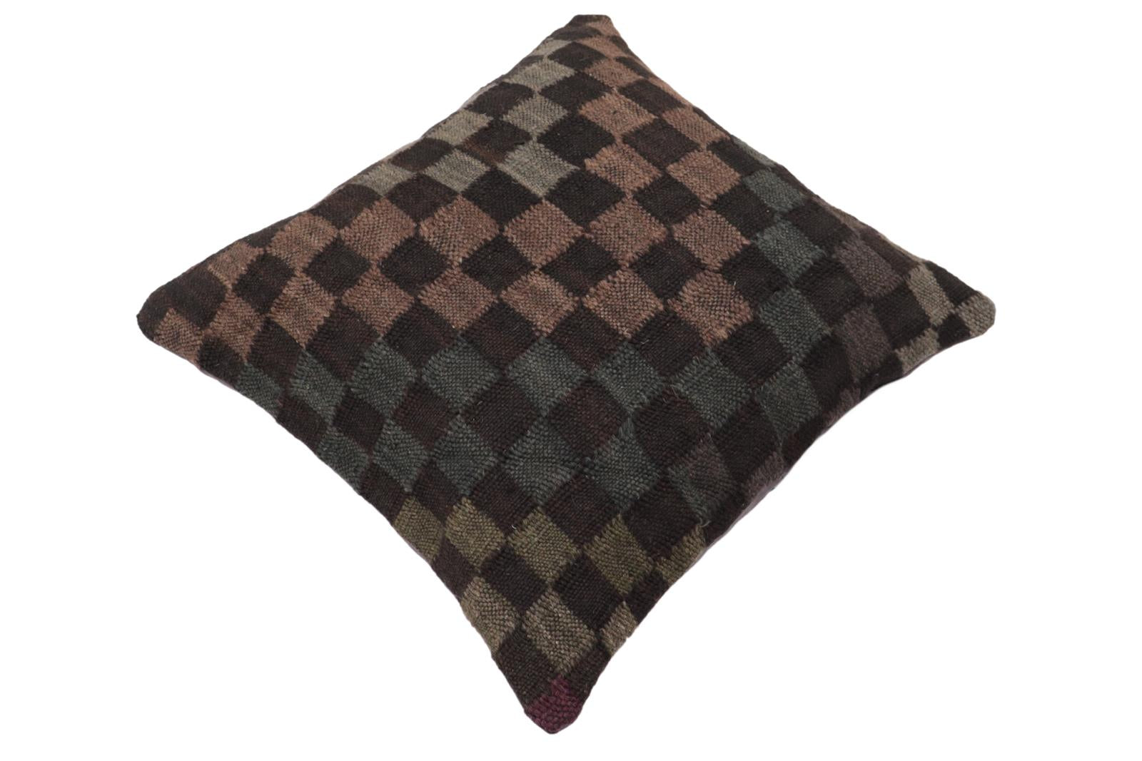 handmade Traditional Pillow Black Gray Hand-Woven SQUARE 100% WOOL Hand woven turkish pillow2 x 2