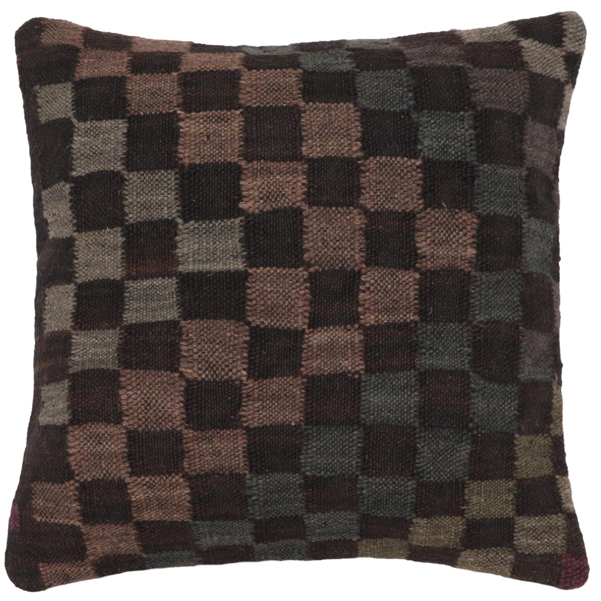 handmade Traditional Pillow Black Gray Hand-Woven SQUARE 100% WOOL Hand woven turkish pillow2 x 2