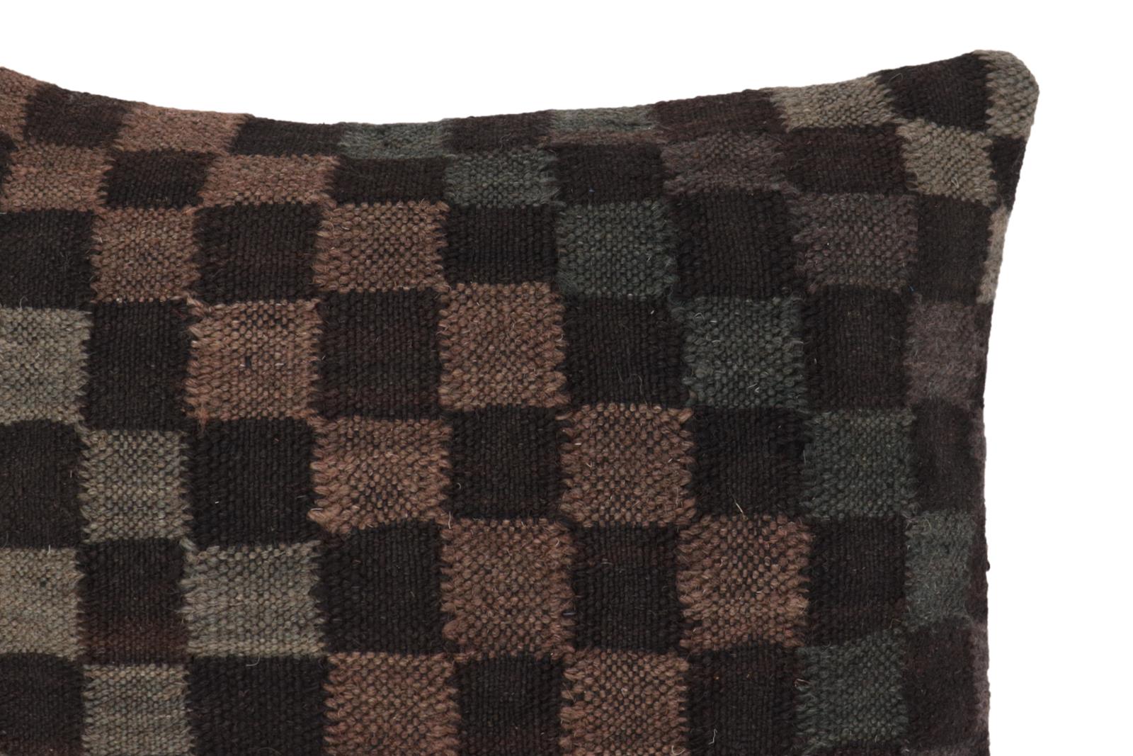 handmade Traditional Pillow Black Gray Hand-Woven SQUARE 100% WOOL Hand woven turkish pillow2 x 2