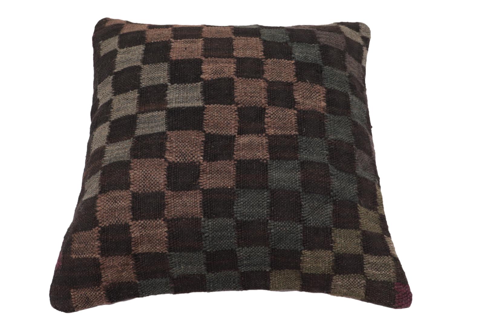 handmade Traditional Pillow Black Gray Hand-Woven SQUARE 100% WOOL Hand woven turkish pillow2 x 2
