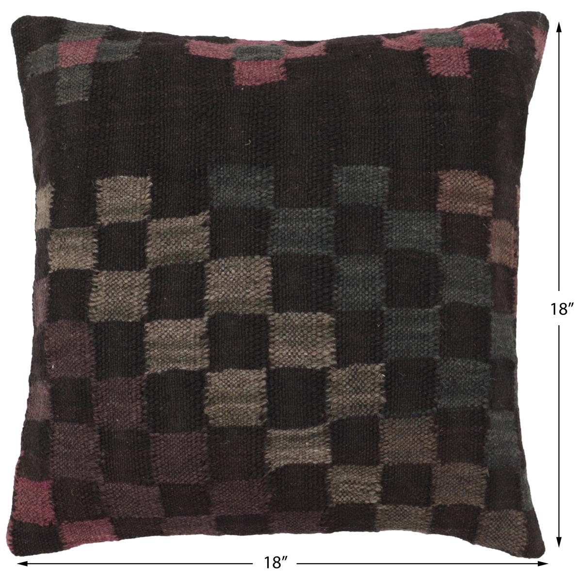 handmade Traditional Pillow Black Green Hand-Woven SQUARE 100% WOOL Hand woven turkish pillow2 x 2