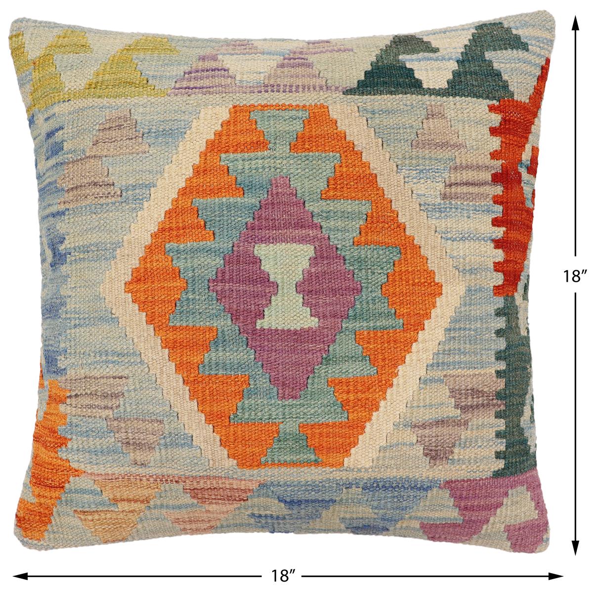 handmade Traditional Pillow Blue Rust Hand-Woven SQUARE 100% WOOL Hand woven turkish pillow2 x 2