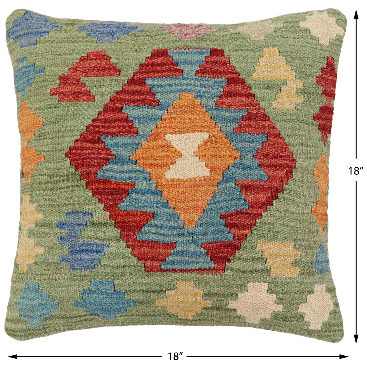 handmade Traditional Pillow Green Red Hand-Woven SQUARE 100% WOOL Hand woven turkish pillow2 x 2