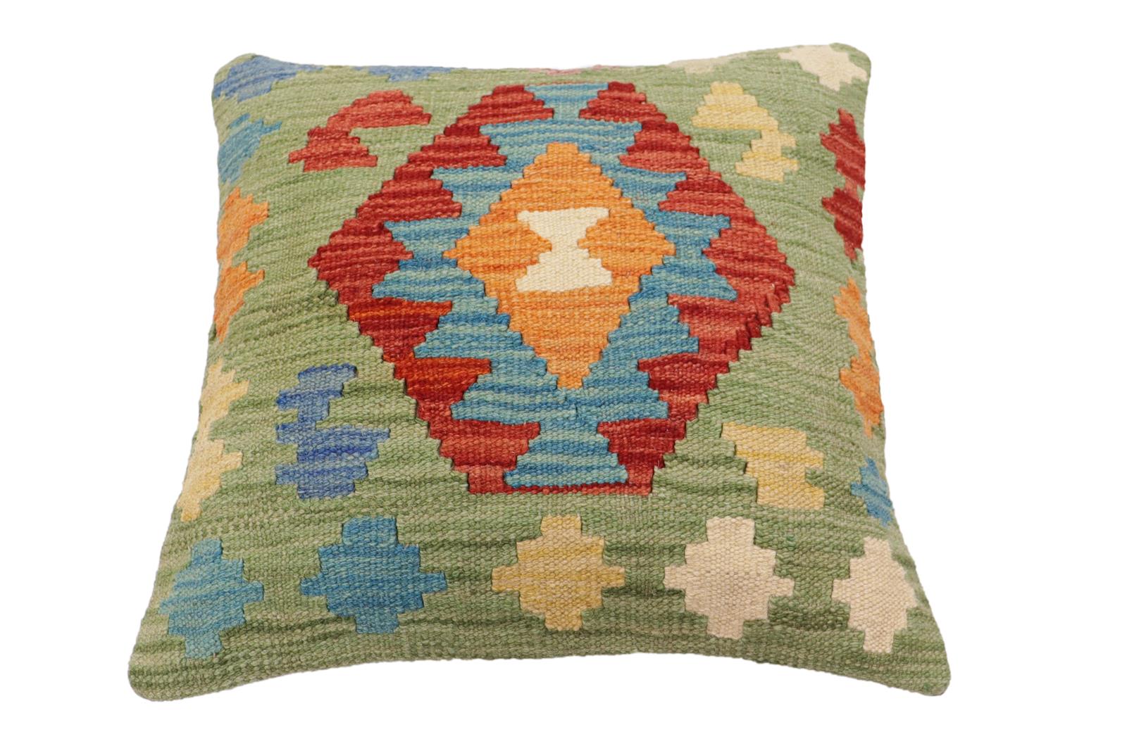 handmade Traditional Pillow Green Red Hand-Woven SQUARE 100% WOOL Hand woven turkish pillow2 x 2