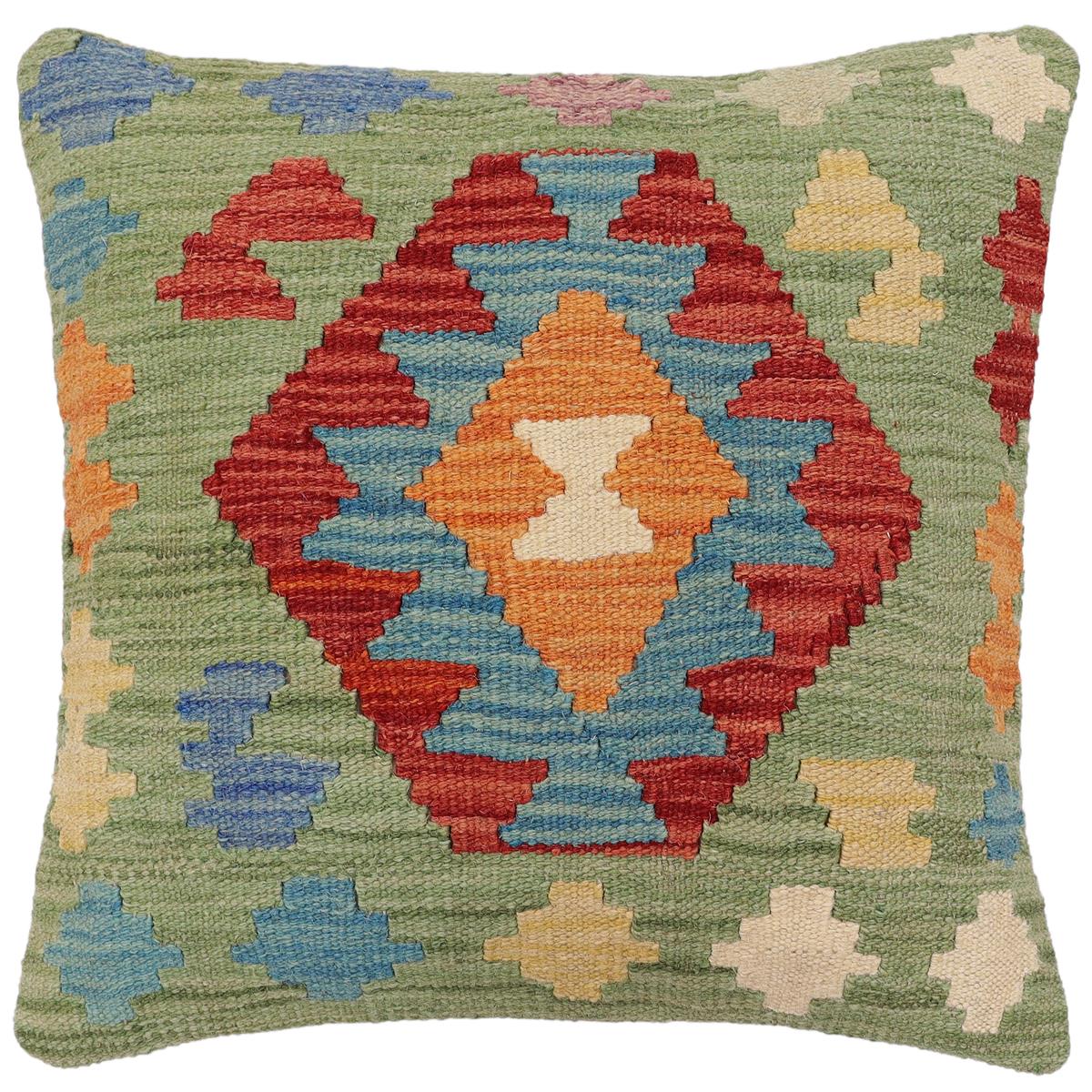 handmade Traditional Pillow Green Red Hand-Woven SQUARE 100% WOOL Hand woven turkish pillow2 x 2