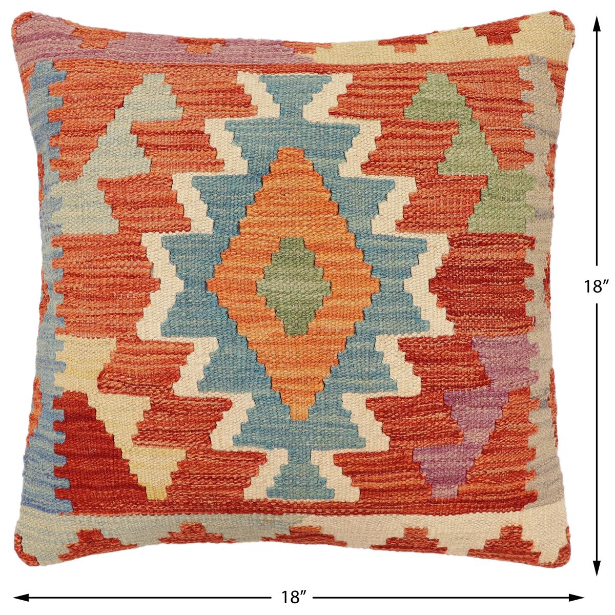 handmade Traditional Pillow Rust Blue Hand-Woven SQUARE 100% WOOL Hand woven turkish pillow2 x 2