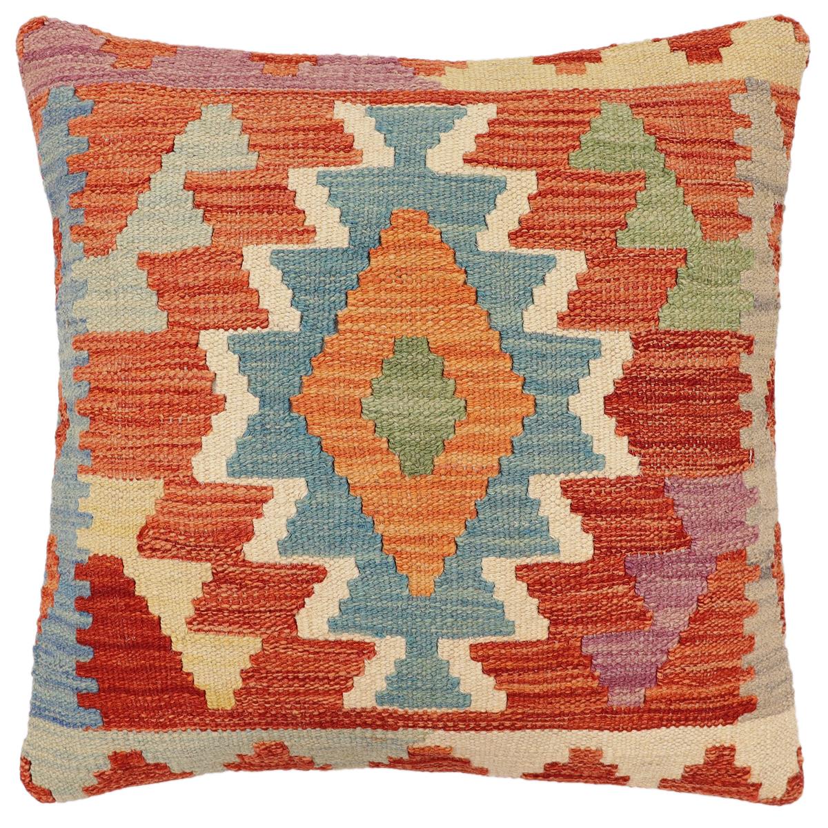 handmade Traditional Pillow Rust Blue Hand-Woven SQUARE 100% WOOL Hand woven turkish pillow2 x 2