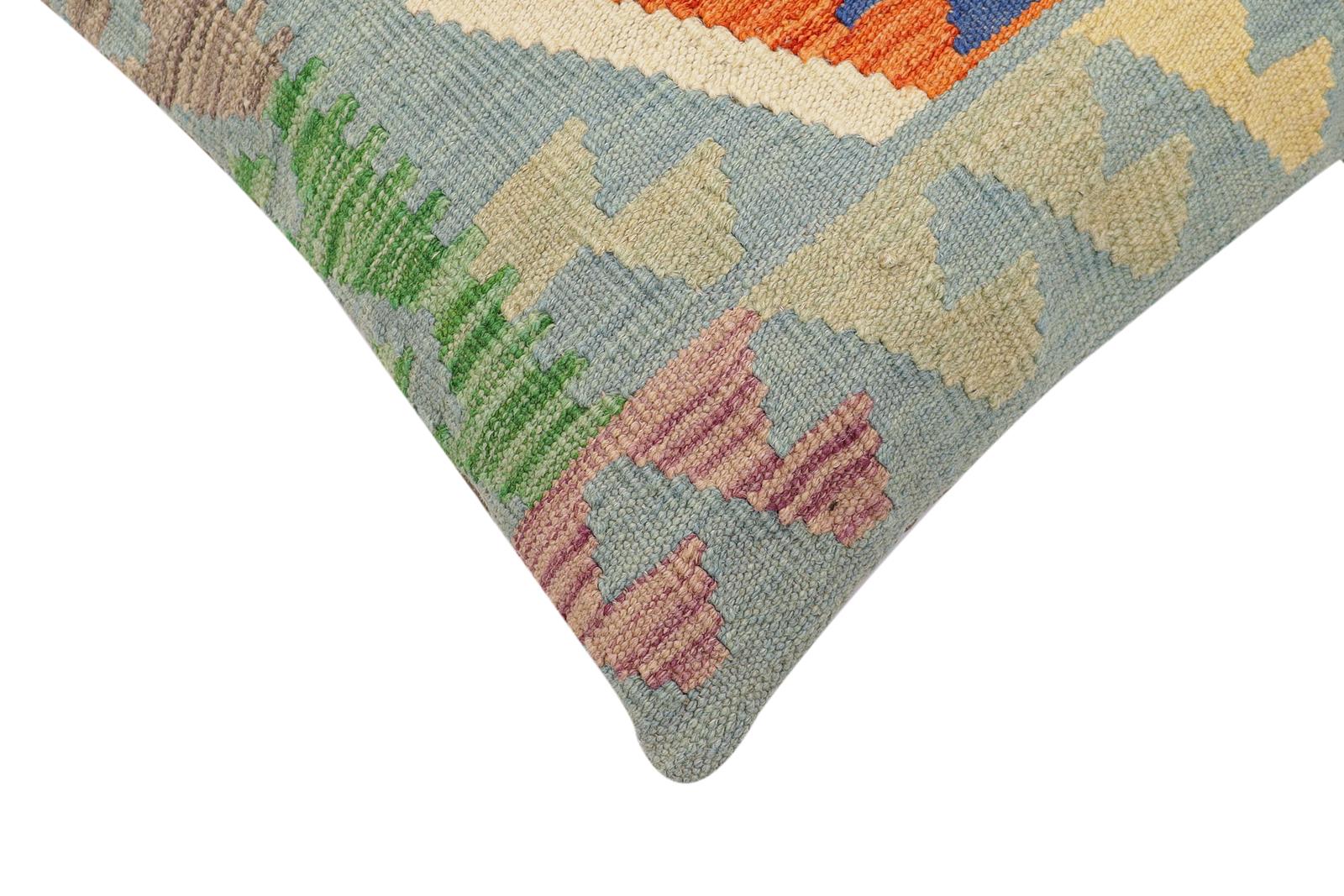 handmade Traditional Pillow Blue Rust Hand-Woven SQUARE 100% WOOL  Hand woven turkish pillow  PILLOW