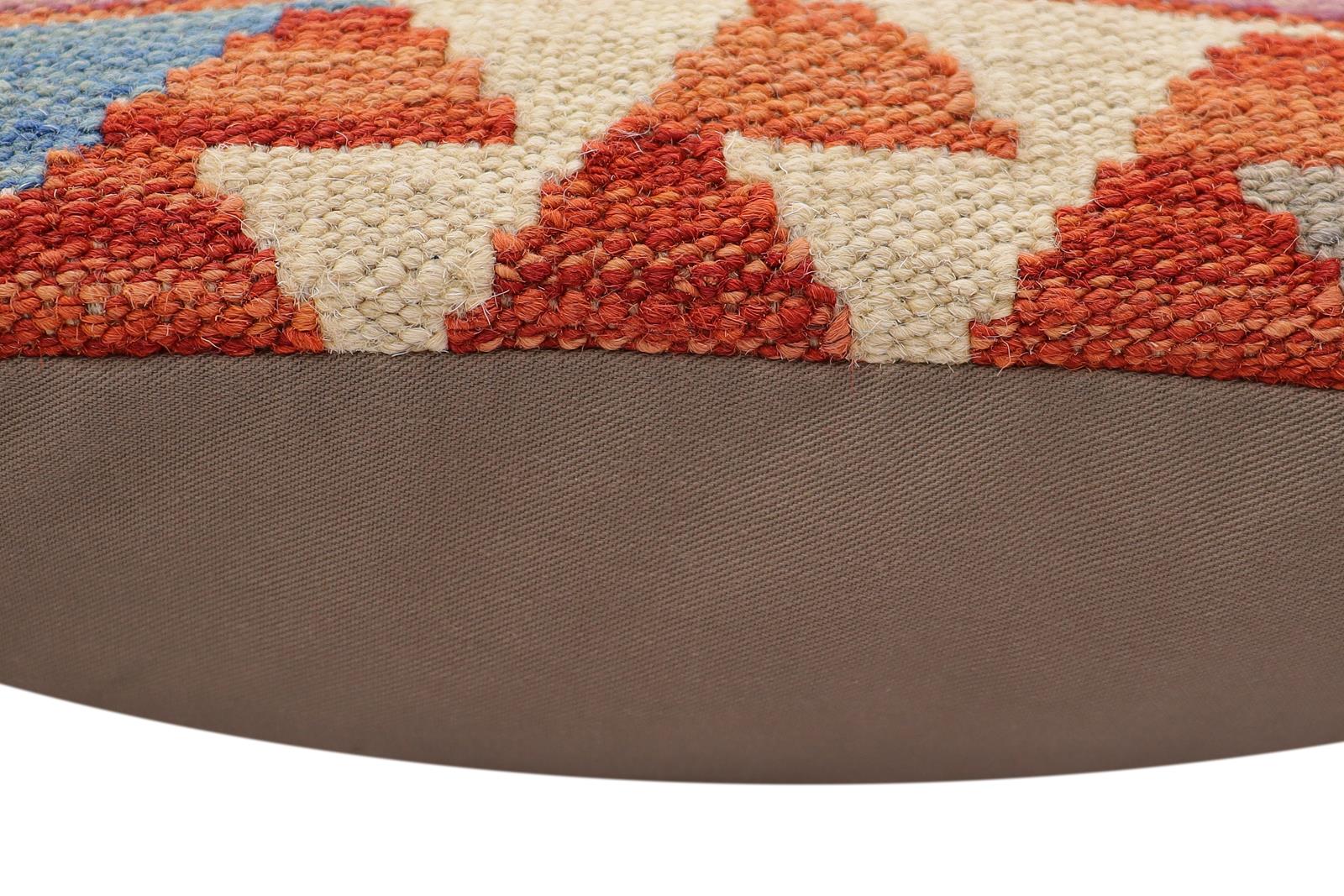 handmade Traditional Pillow Rust Blue Hand-Woven SQUARE 100% WOOL Hand woven turkish pillow2 x 2