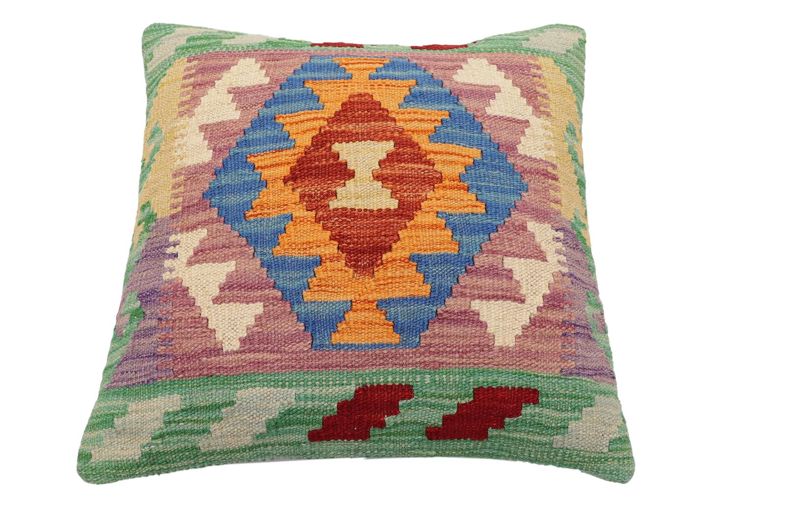 handmade Traditional Pillow Rust Blue Hand-Woven SQUARE 100% WOOL Hand woven turkish pillow2 x 2
