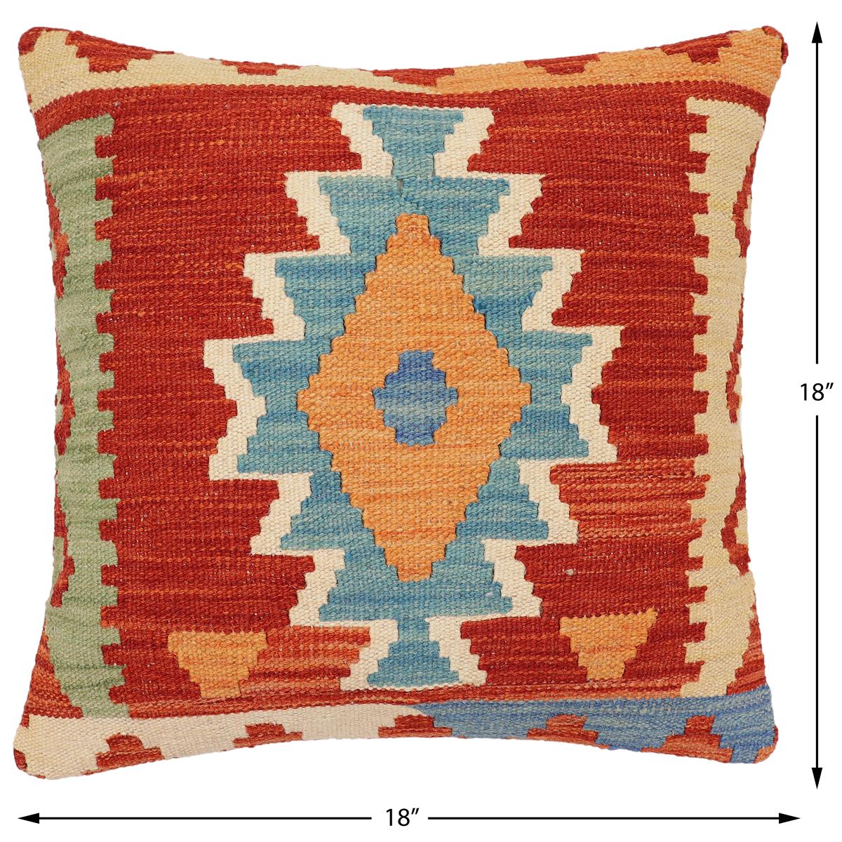 handmade Traditional Pillow Rust Blue Hand-Woven SQUARE 100% WOOL Hand woven turkish pillow2 x 2