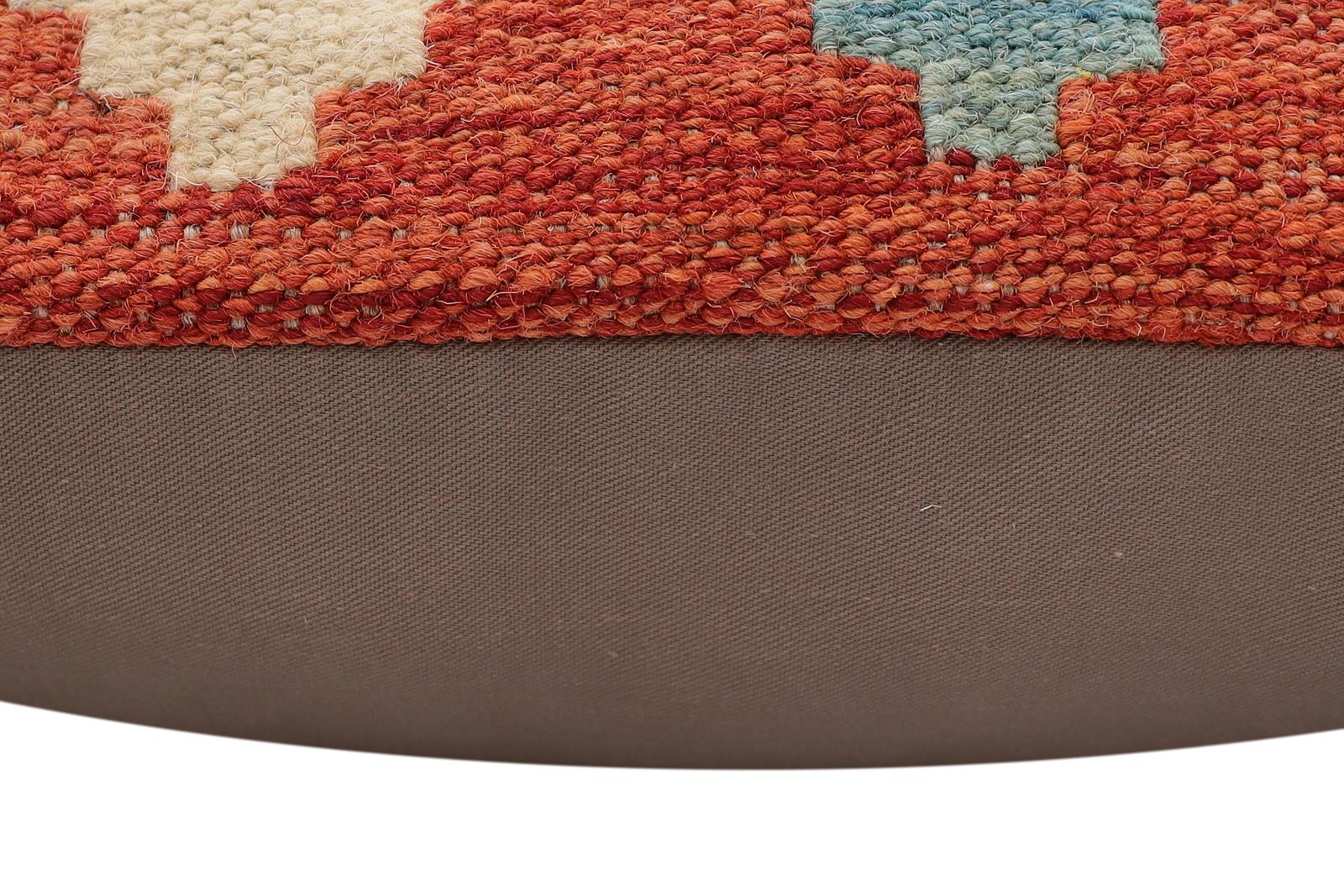 handmade Traditional Pillow Rust Blue Hand-Woven SQUARE 100% WOOL Hand woven turkish pillow2 x 2