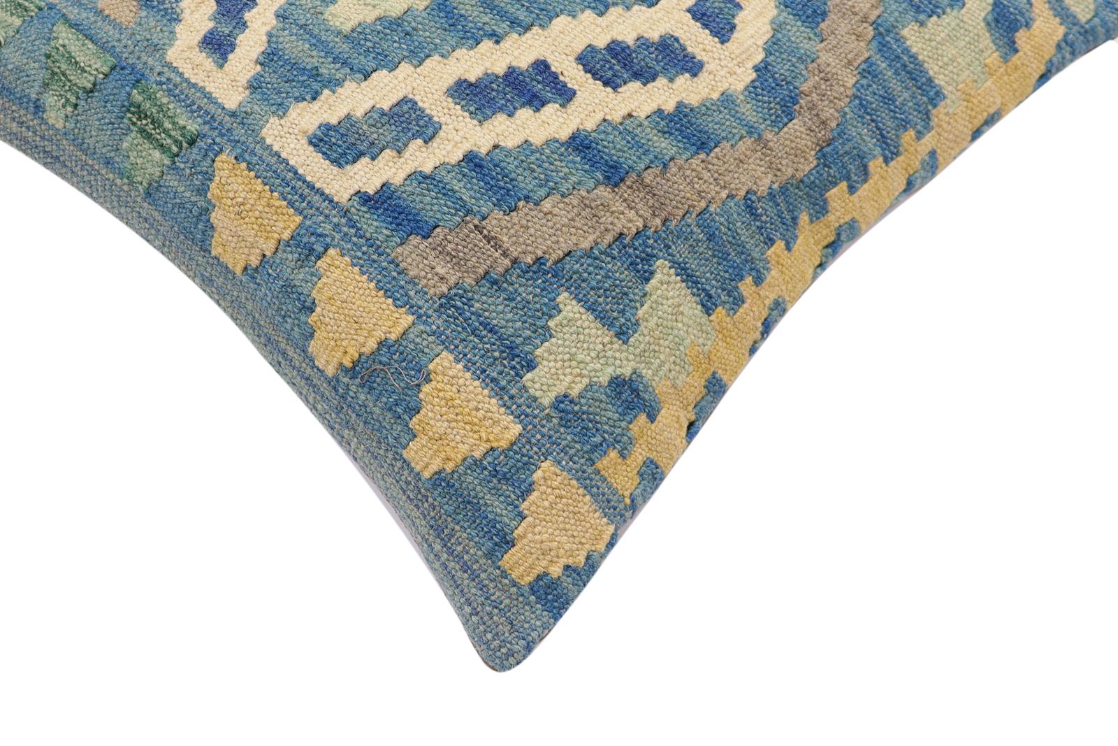 handmade Traditional Pillow Blue Gray Hand-Woven SQUARE 100% WOOL Hand woven turkish pillow2 x 2