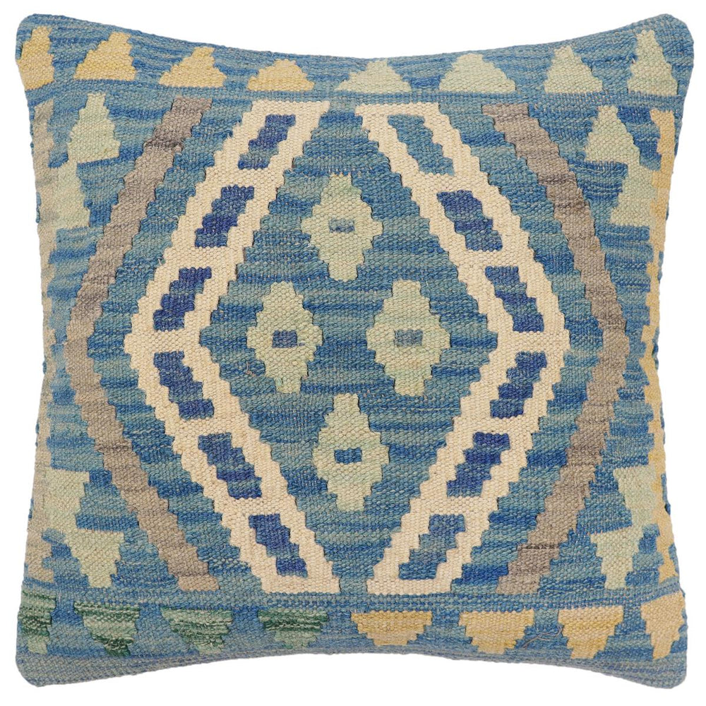 handmade Traditional Pillow Blue Gray Hand-Woven SQUARE 100% WOOL Hand woven turkish pillow2 x 2