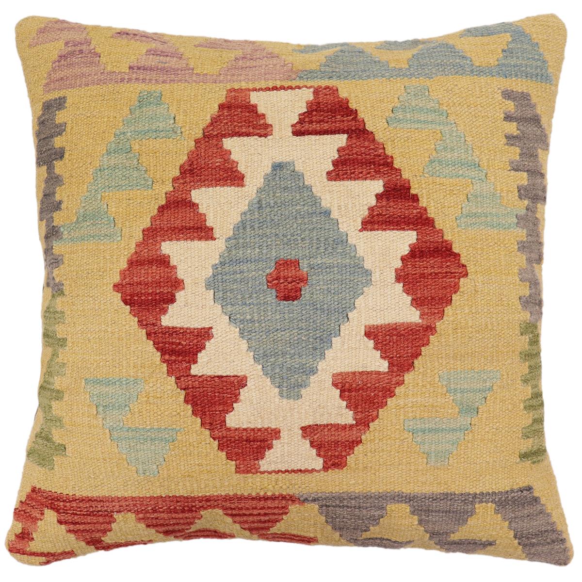 handmade Traditional Pillow Gold Red Hand-Woven SQUARE 100% WOOL  Hand woven turkish pillow  PILLOW