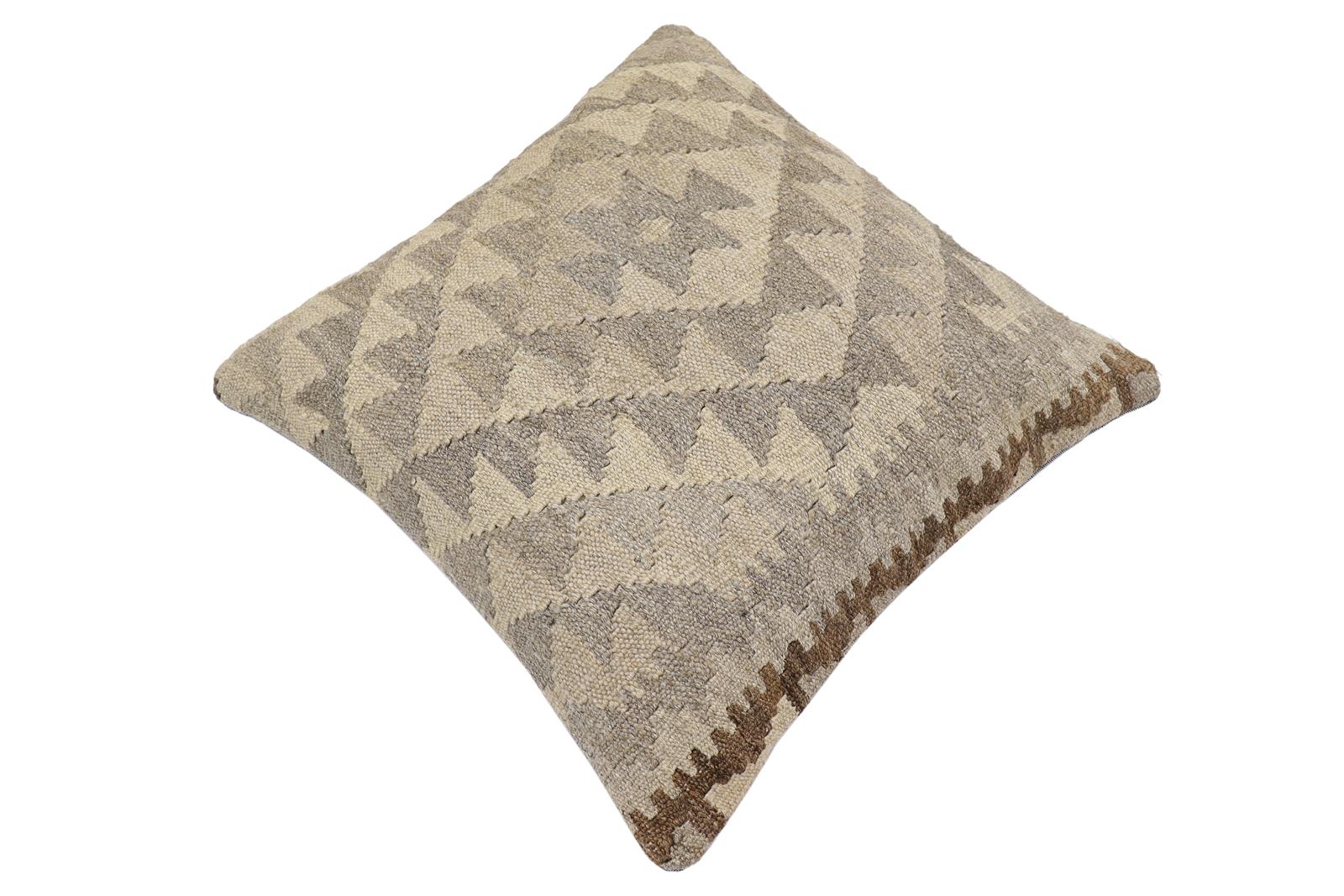 handmade Traditional Pillow Beige Gray Hand-Woven SQUARE 100% WOOL Hand woven turkish pillow2 x 2