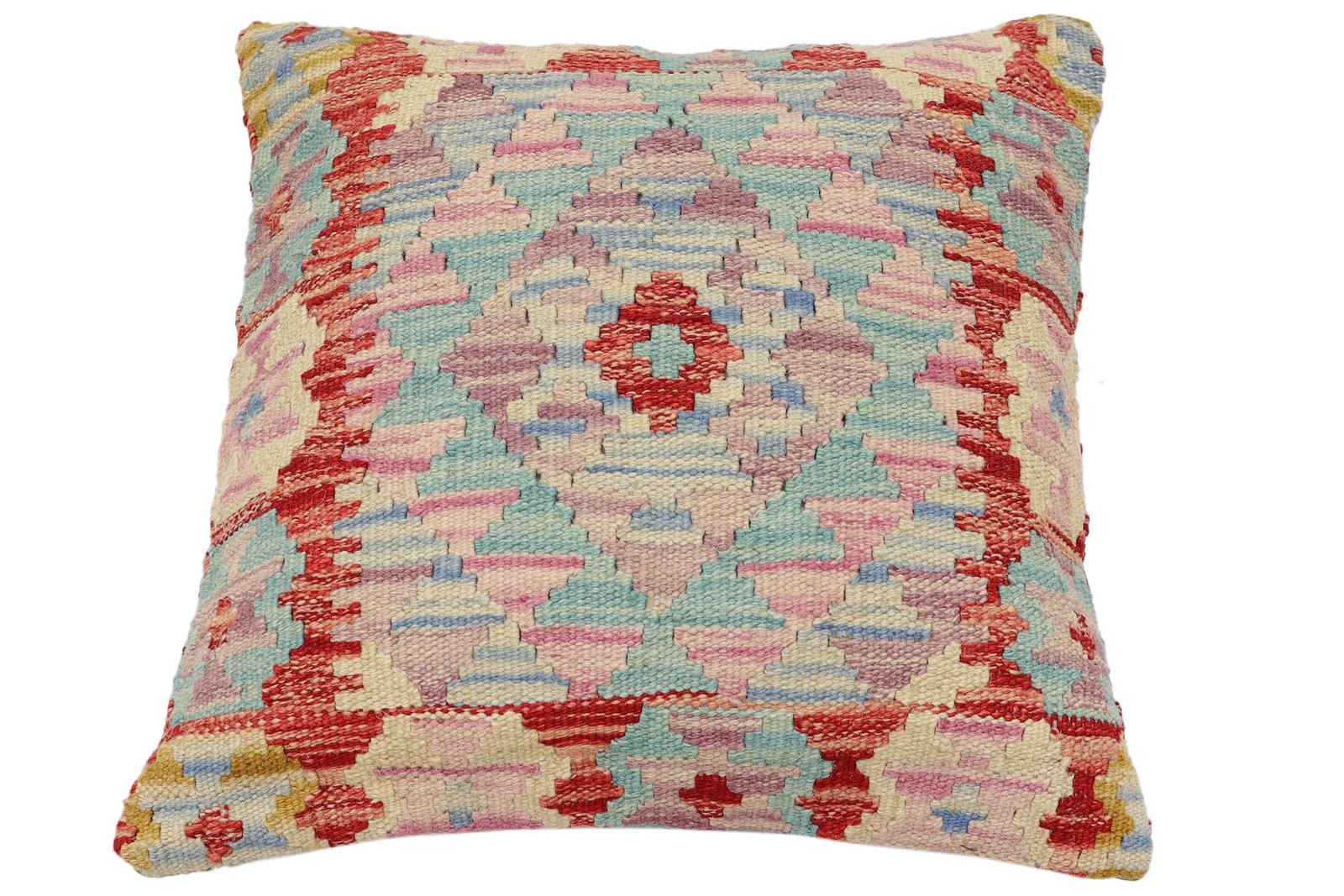 handmade Traditional Pillow Blue Red Hand-Woven SQUARE 100% WOOL Hand woven turkish pillow2 x 2