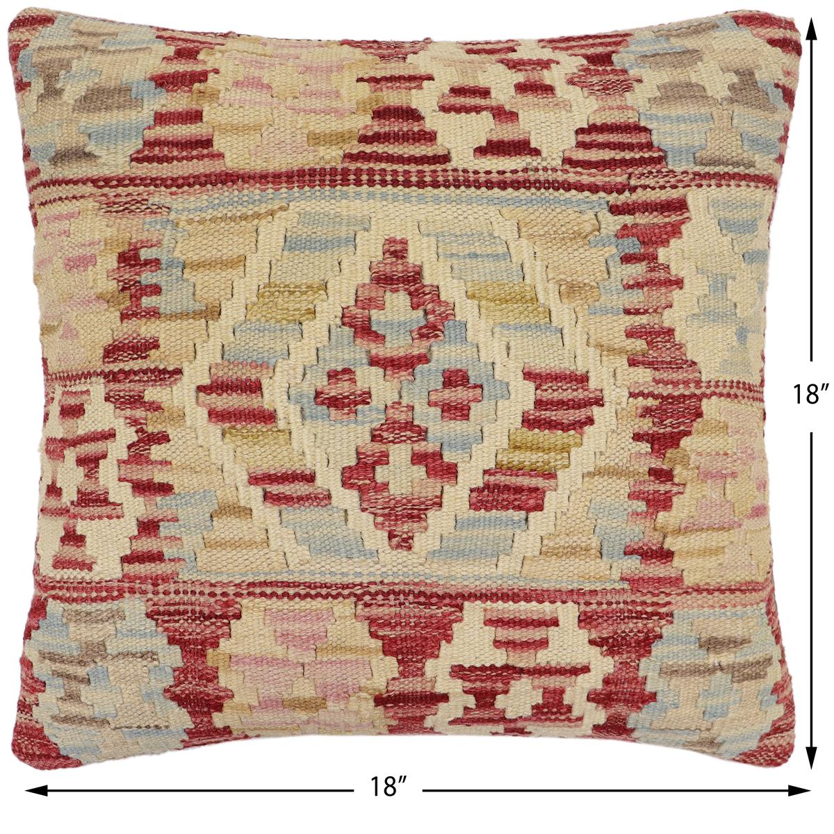 handmade Traditional Pillow Red Blue Hand-Woven SQUARE 100% WOOL Hand woven turkish pillow2 x 2
