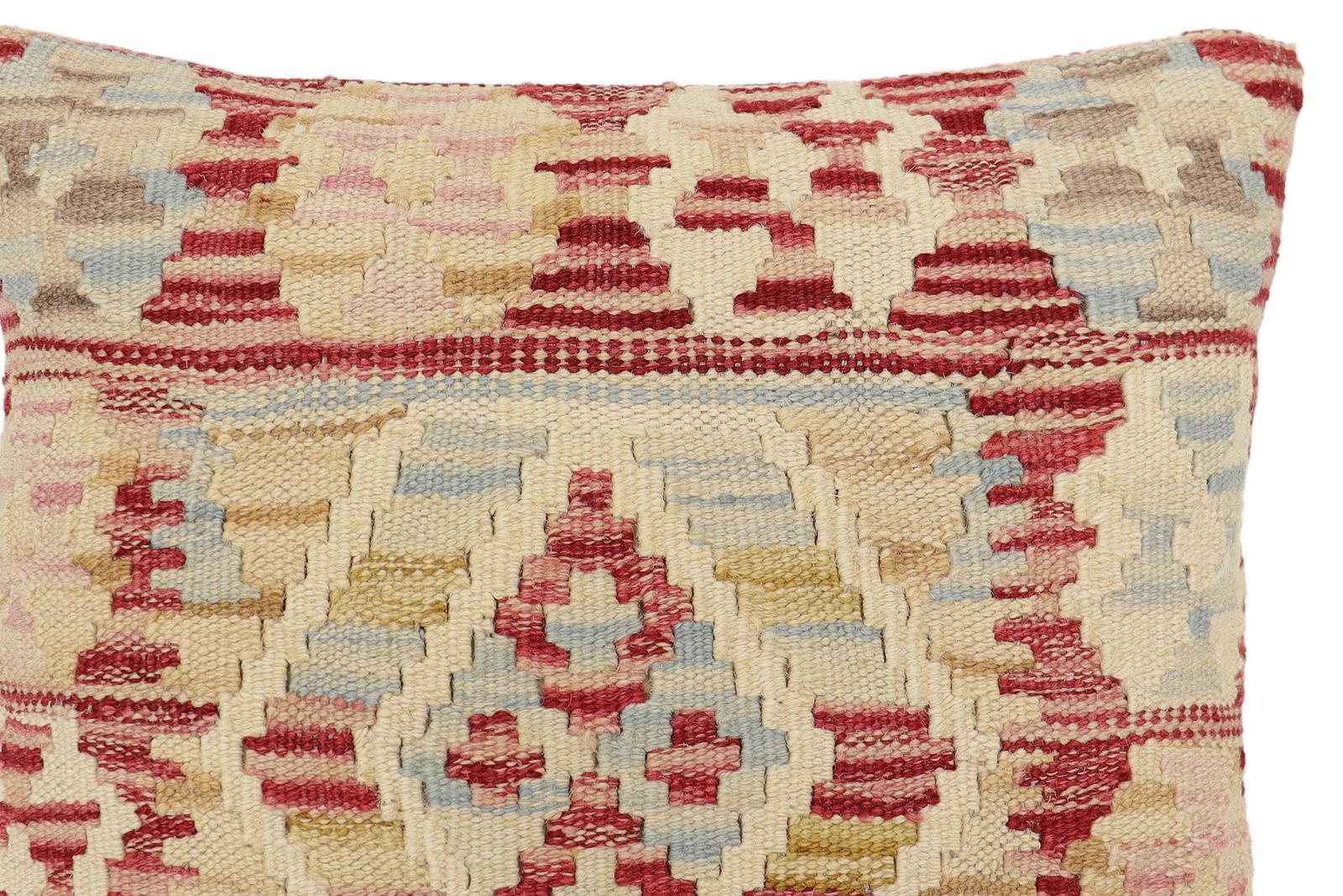 handmade Traditional Pillow Red Blue Hand-Woven SQUARE 100% WOOL Hand woven turkish pillow2 x 2