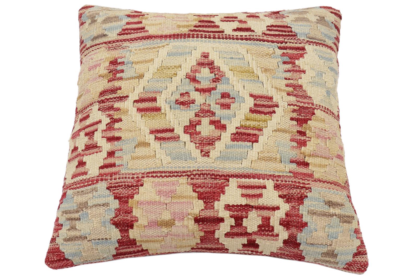 handmade Traditional Pillow Red Blue Hand-Woven SQUARE 100% WOOL Hand woven turkish pillow2 x 2