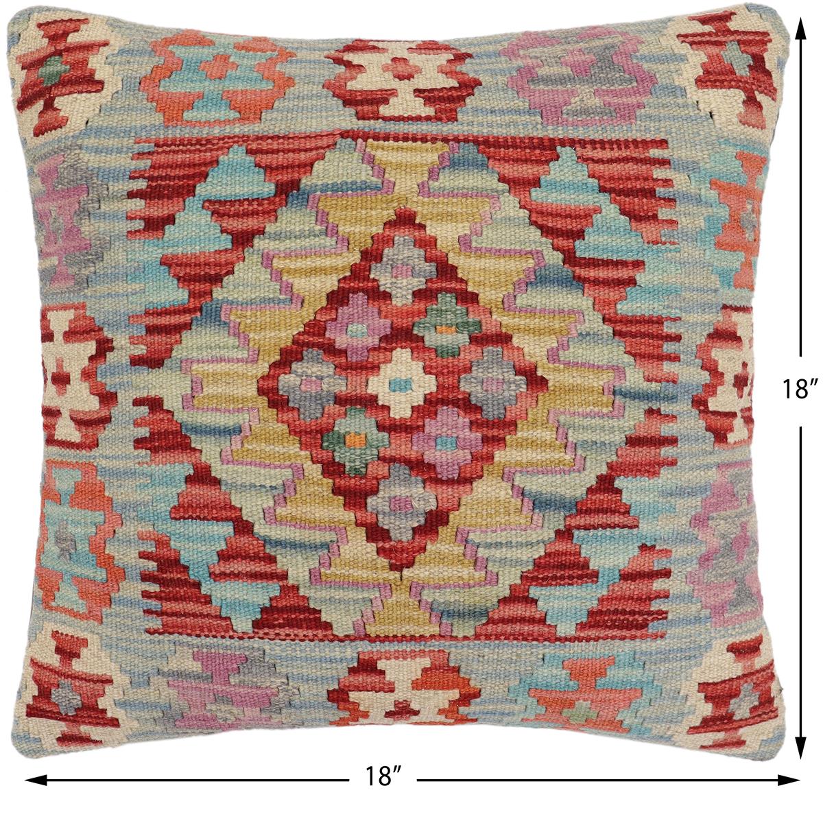 handmade Traditional Pillow Red Blue Hand-Woven SQUARE 100% WOOL Hand woven turkish pillow2 x 2