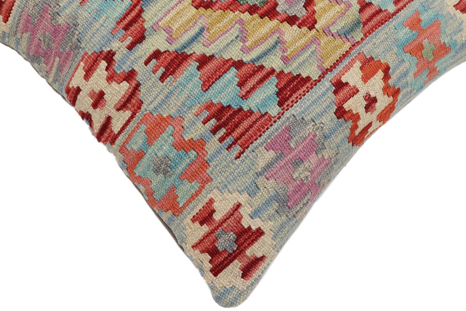 handmade Traditional Pillow Red Blue Hand-Woven SQUARE 100% WOOL Hand woven turkish pillow2 x 2