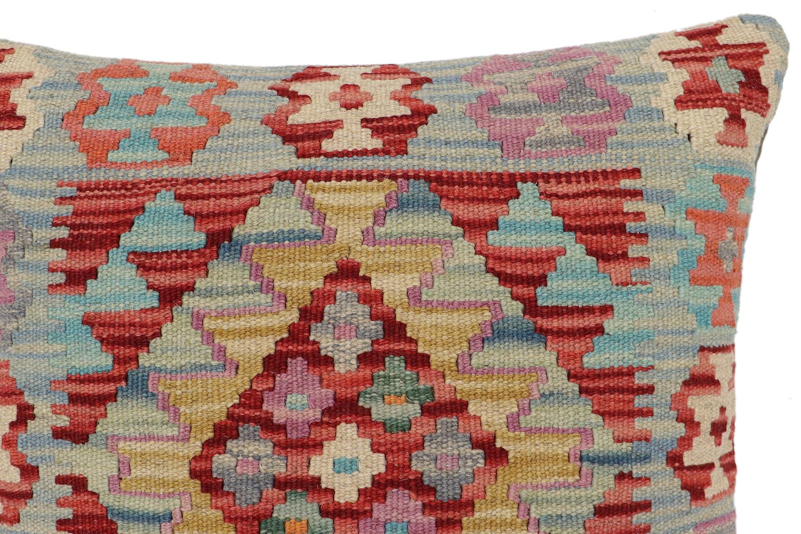 handmade Traditional Pillow Red Blue Hand-Woven SQUARE 100% WOOL Hand woven turkish pillow2 x 2