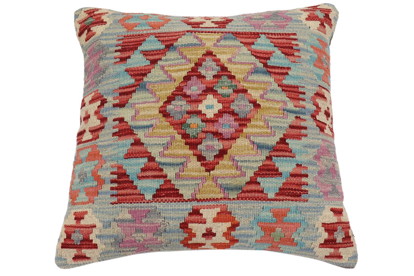 handmade Traditional Pillow Red Blue Hand-Woven SQUARE 100% WOOL Hand woven turkish pillow2 x 2