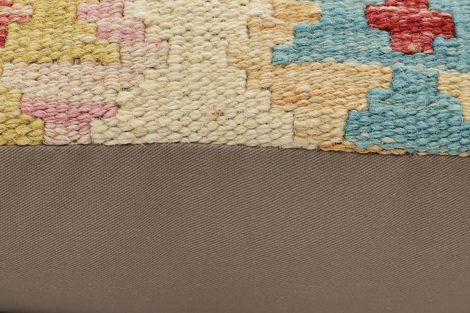 handmade Traditional Pillow Beige Blue Hand-Woven SQUARE 100% WOOL Hand woven turkish pillow2 x 2